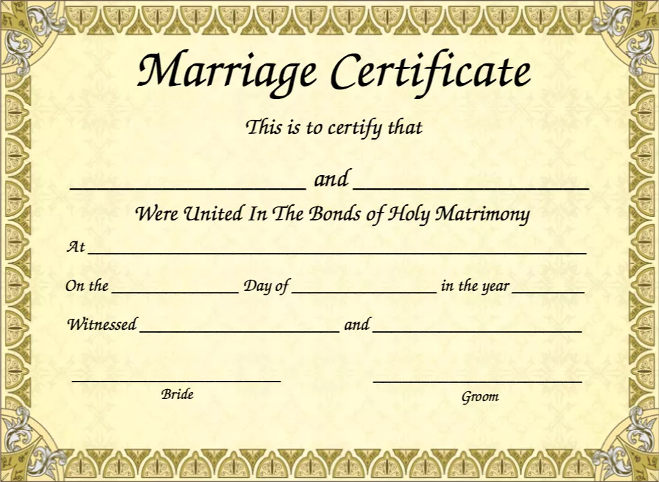 Marriage certificate образец